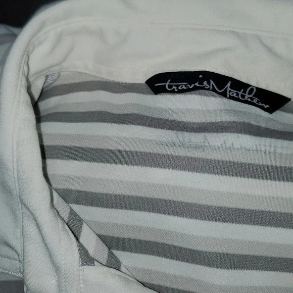 Travis Mathew Mens Size Large White Grey Striped Summer Comfort Golf Polo - Picture 11 of 13